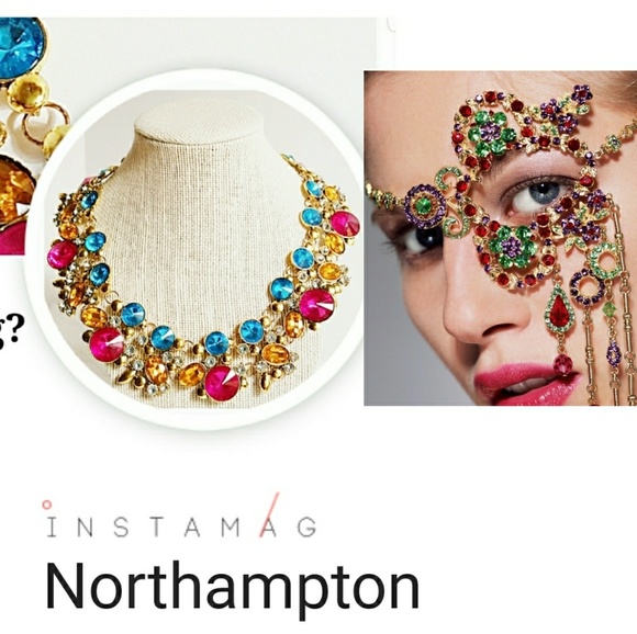 Burnished Gold Multi Color Crystal Necklace - Picture 2 of 5